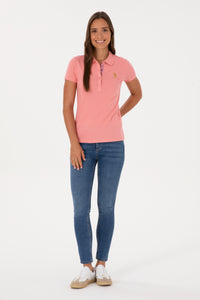 Tricou Polo Damă Roz Somon Cu Logo Brodat