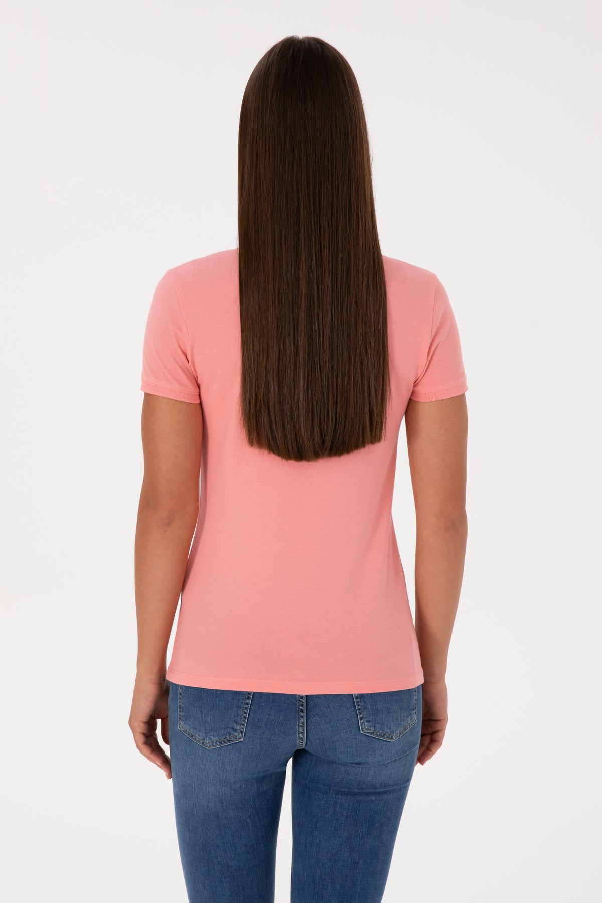 Tricou Polo Damă Roz Somon Cu Logo Brodat