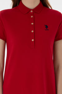 Rochie Polo Roșu Cu Logo Brodat