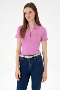 Tricou Polo Damă Roz Cu Logo Brodat