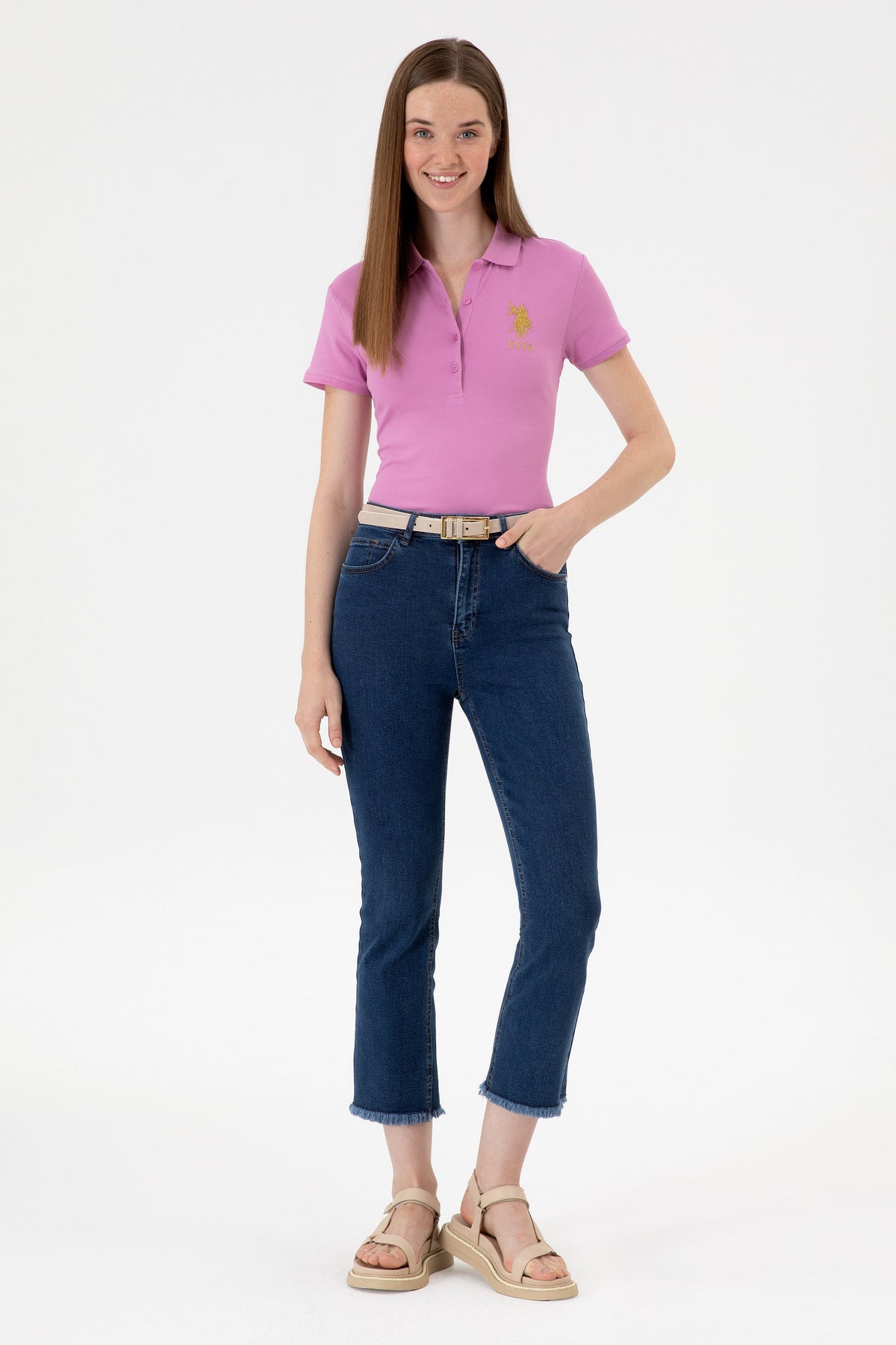 Tricou Polo Damă Roz Cu Logo Brodat