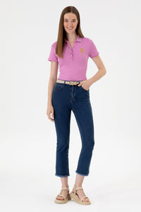 Tricou Polo Damă Roz Cu Logo Brodat