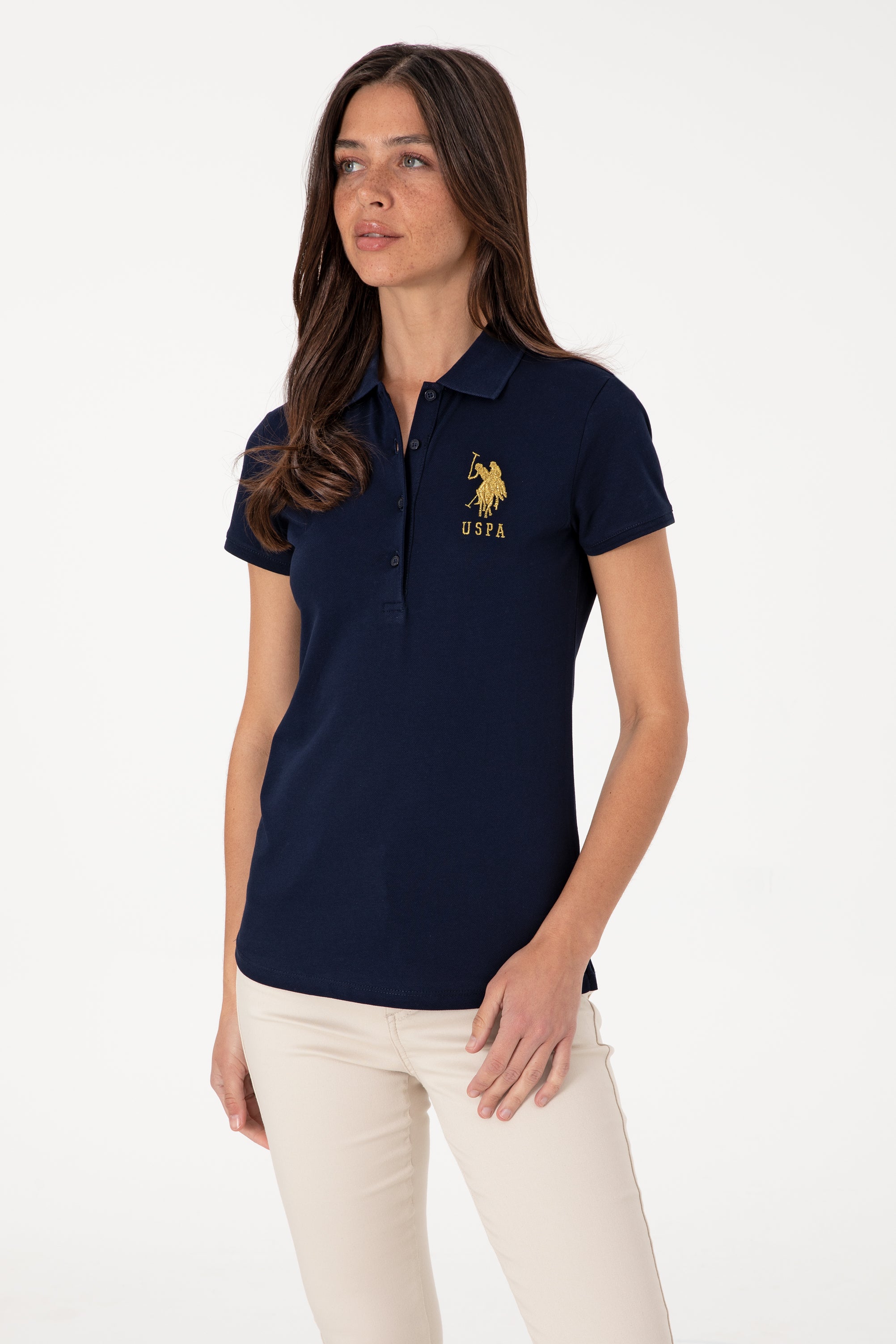 Tricou Polo Damă Bleumarin Cu Logo Brodat