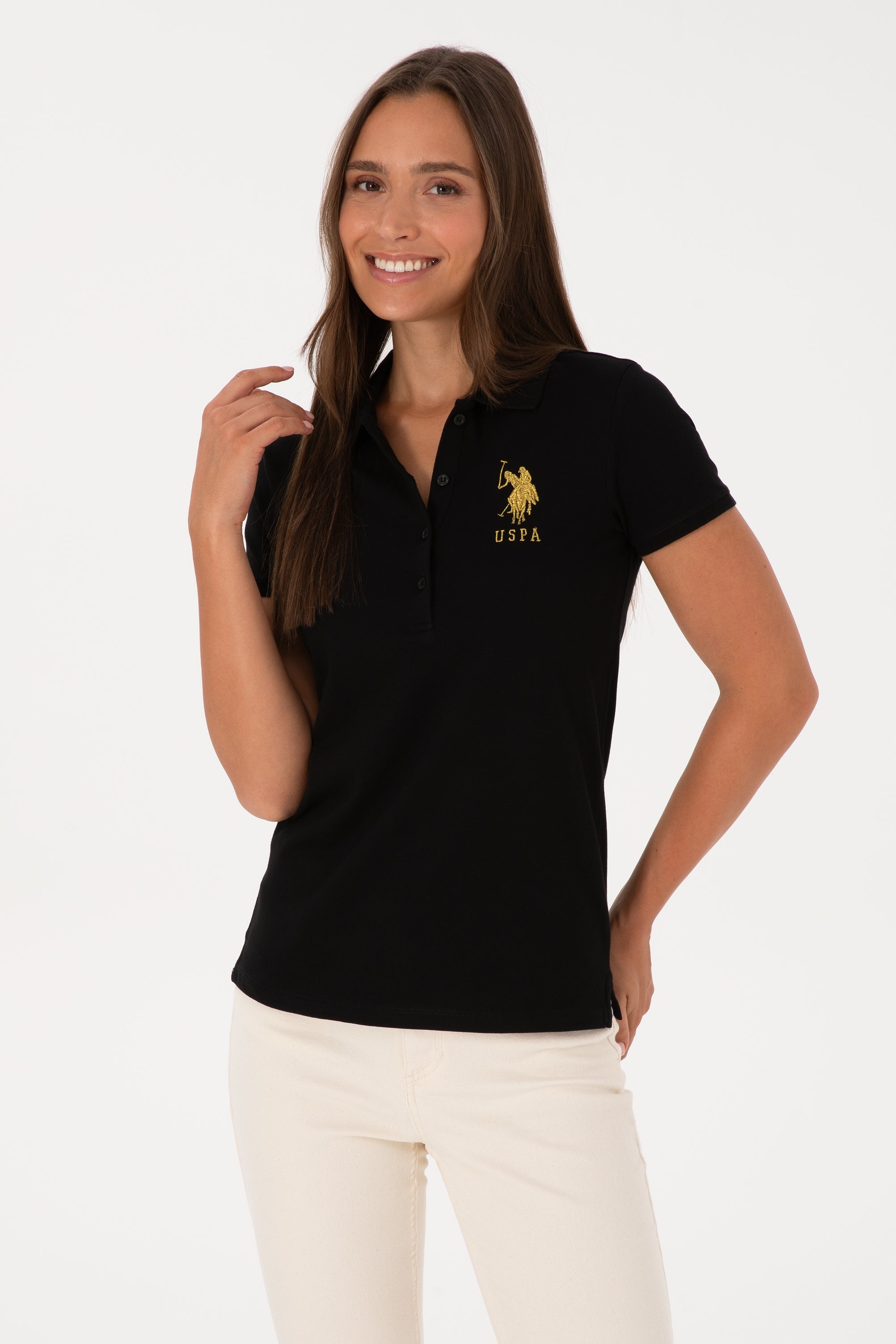 Tricou Polo Damă Negru Cu Logo Brodat 
