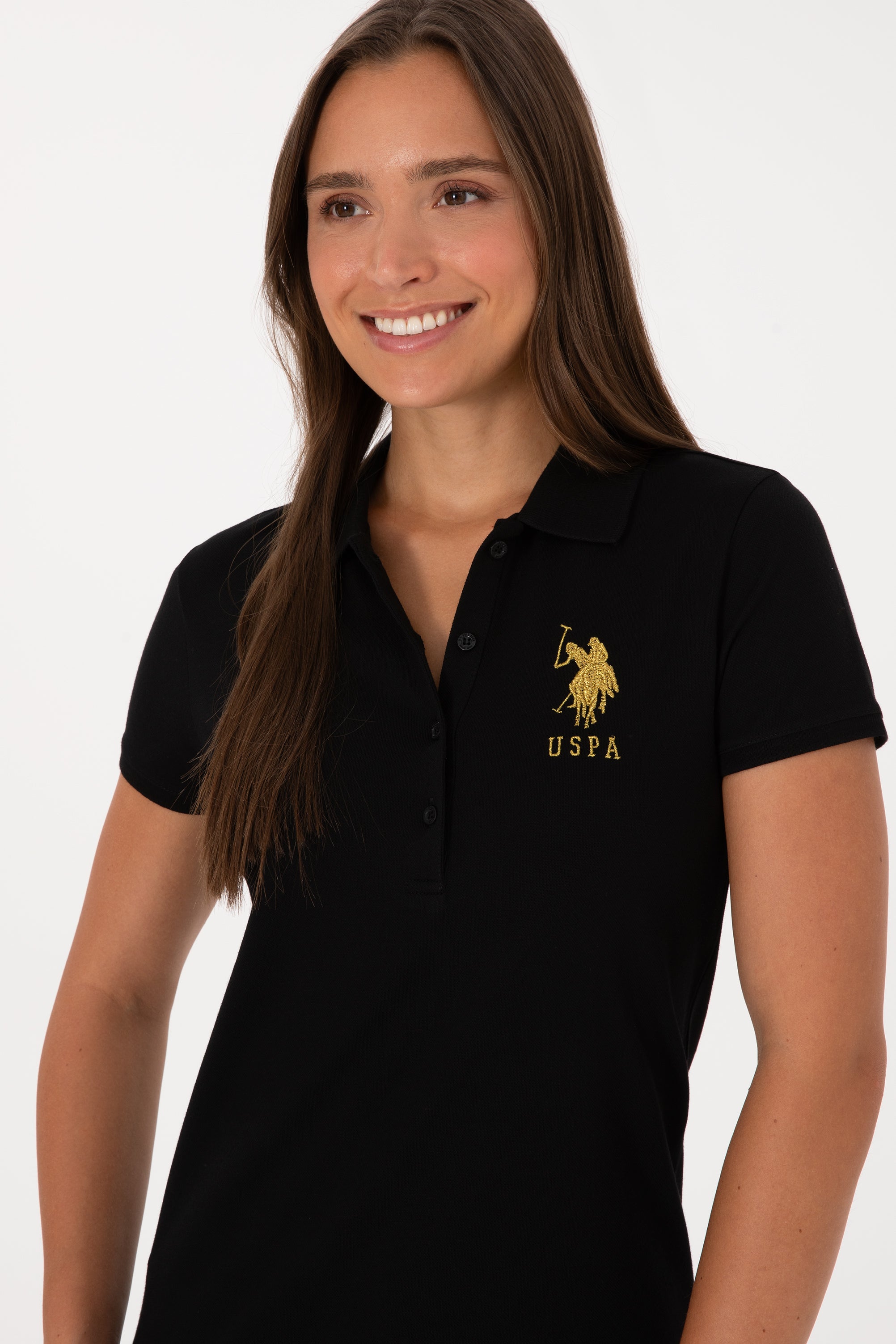 Tricou Polo Damă Negru Cu Logo Brodat 