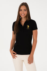 Tricou Polo Damă Negru Cu Logo Brodat 