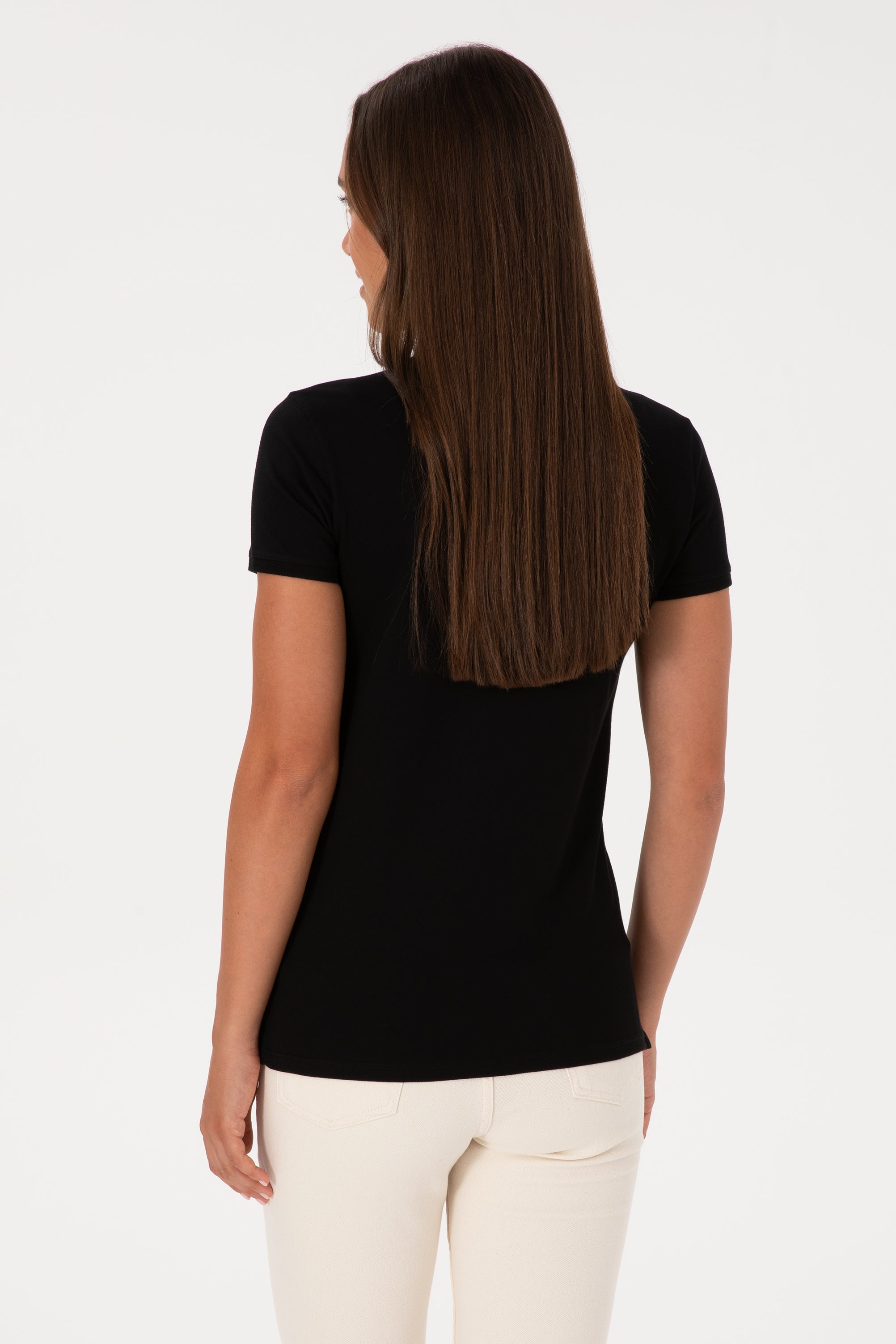 Tricou Polo Damă Negru Cu Logo Brodat 