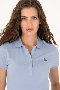 Tricou Polo Damă Albastru Deschis Cu Logo Colorat 