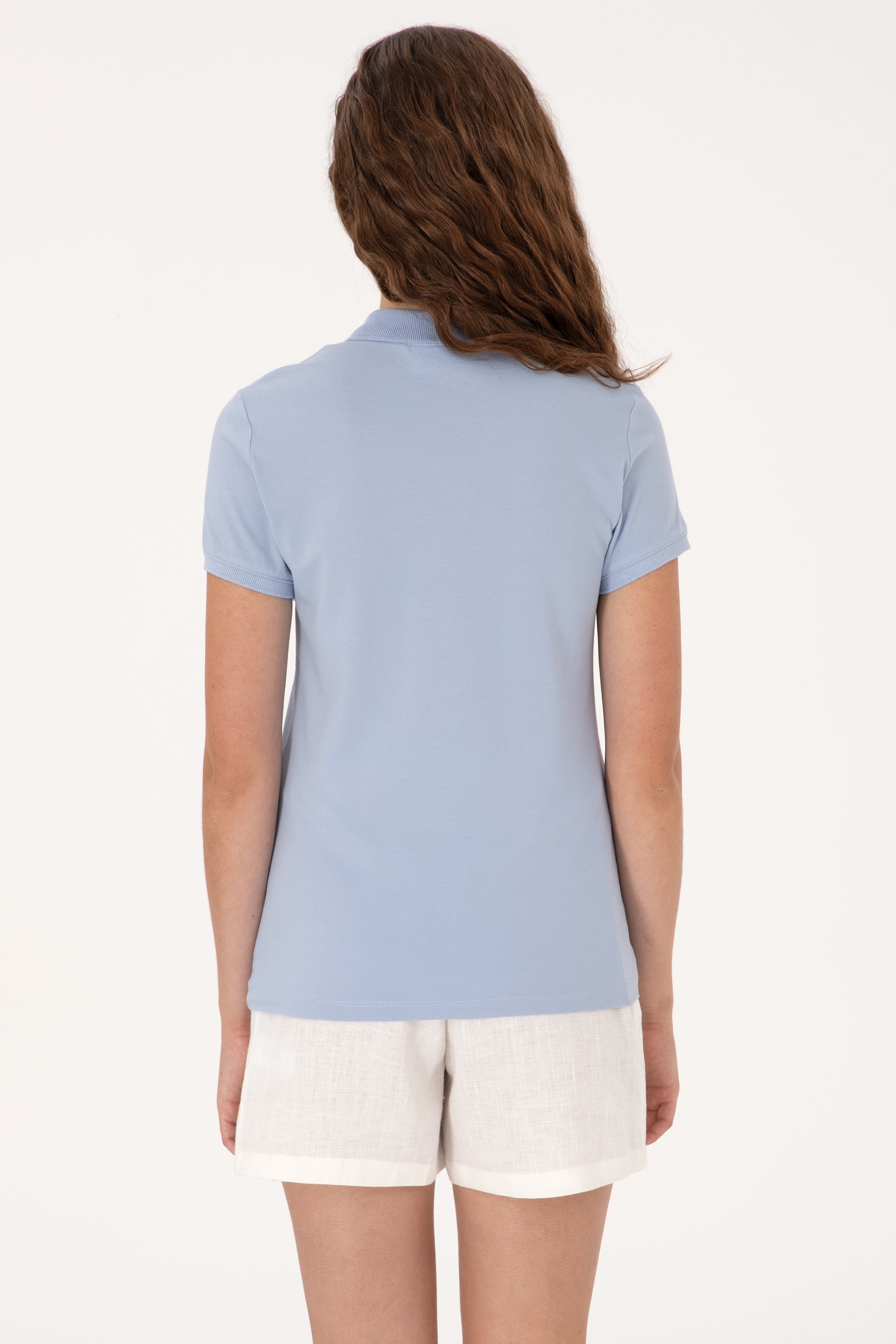 Tricou Polo Damă Albastru Deschis Cu Logo Colorat 