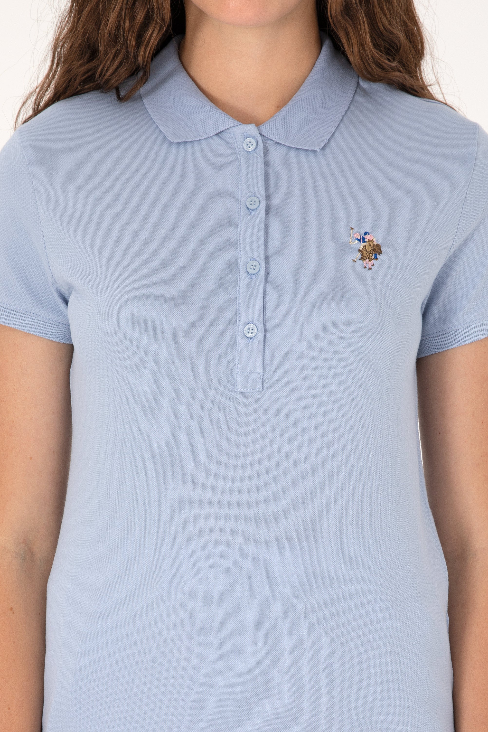 Tricou Polo Damă Albastru Deschis Cu Logo Colorat 