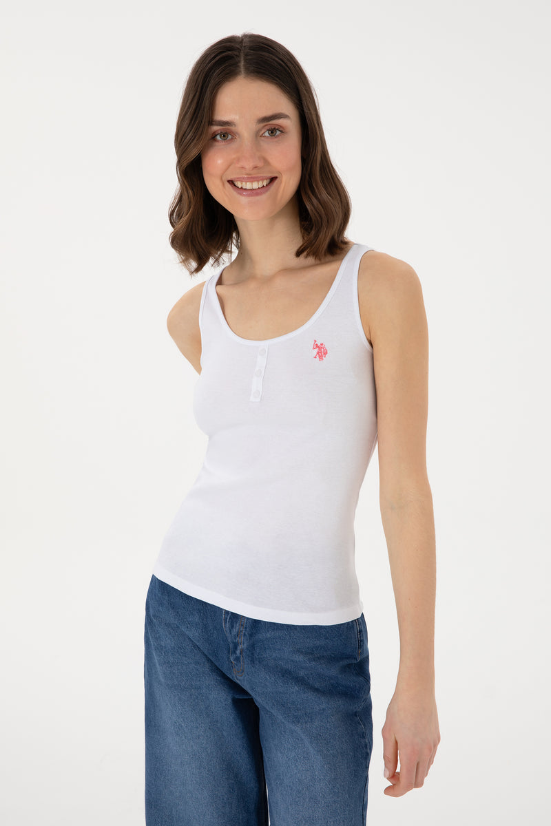 Maiou Dama Alb cu Nasturi si Logo