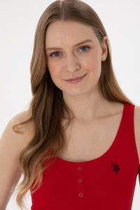 Maiou Dama Rosu cu Nasturi si Logo