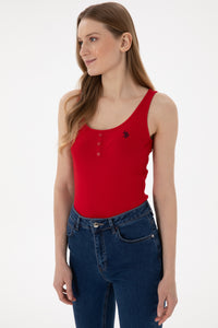 Maiou Dama Rosu cu Nasturi si Logo