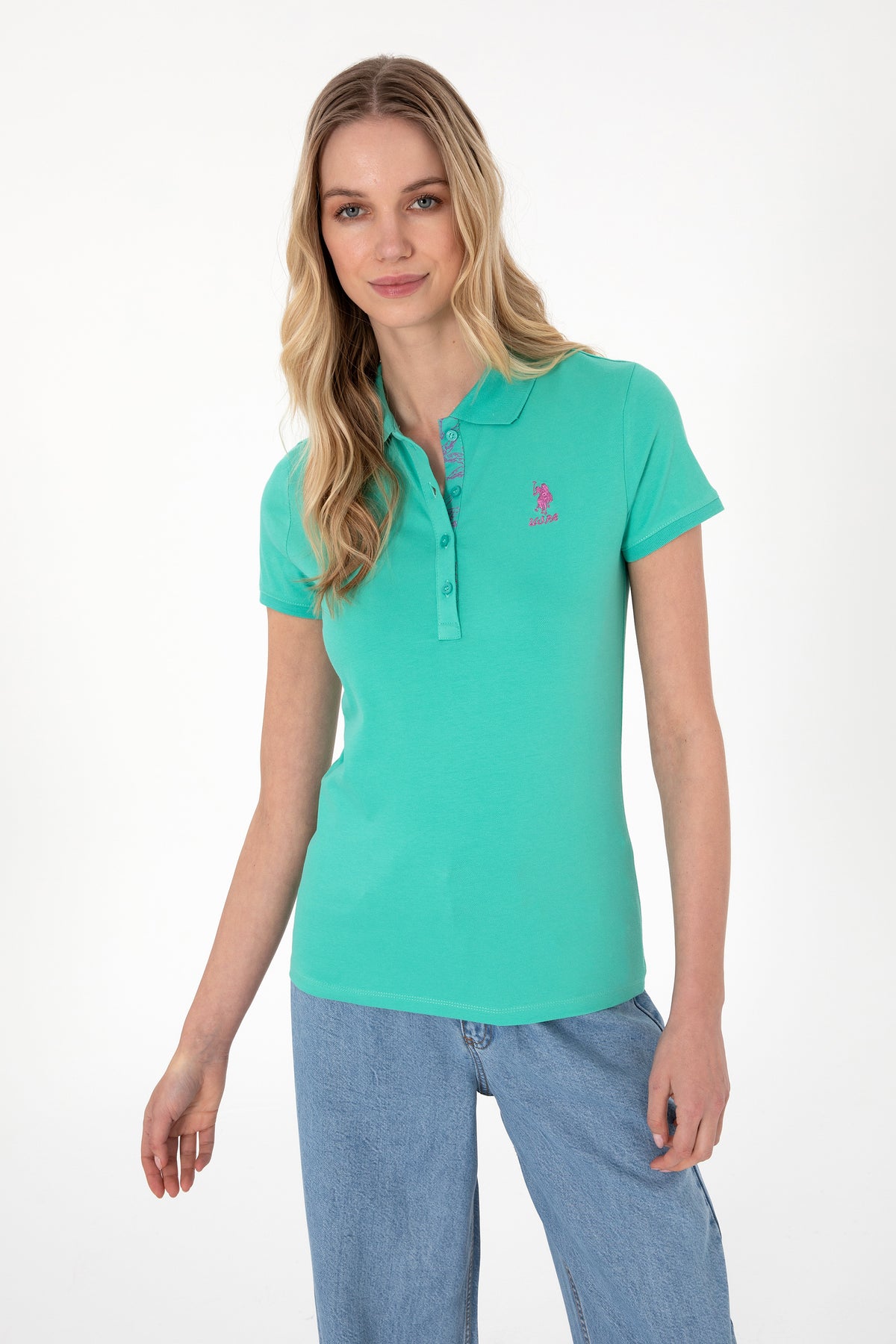 Tricou Polo Damă Verde Mentă Cu Logo Brodat