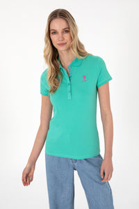 Tricou Polo Damă Verde Mentă Cu Logo Brodat