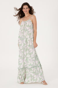 Rochie de Vara Dama Verde Fistic cu Motive Florale