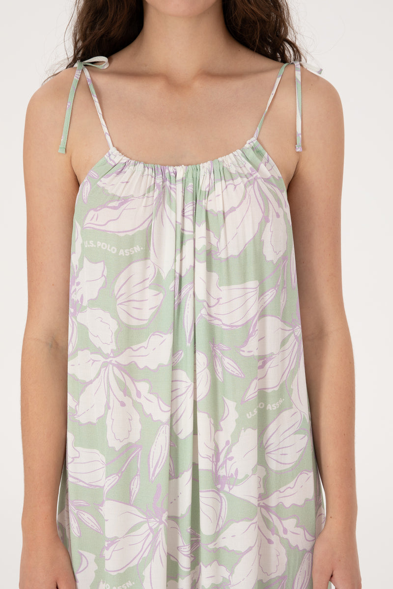 Rochie de Vara Dama Verde Fistic cu Motive Florale