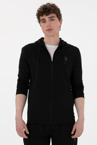 Hanorac Bărbați Pe Negru Cu Fermoar Și Imprimeu Logo