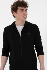 Hanorac Bărbați Pe Negru Cu Fermoar Și Imprimeu Logo