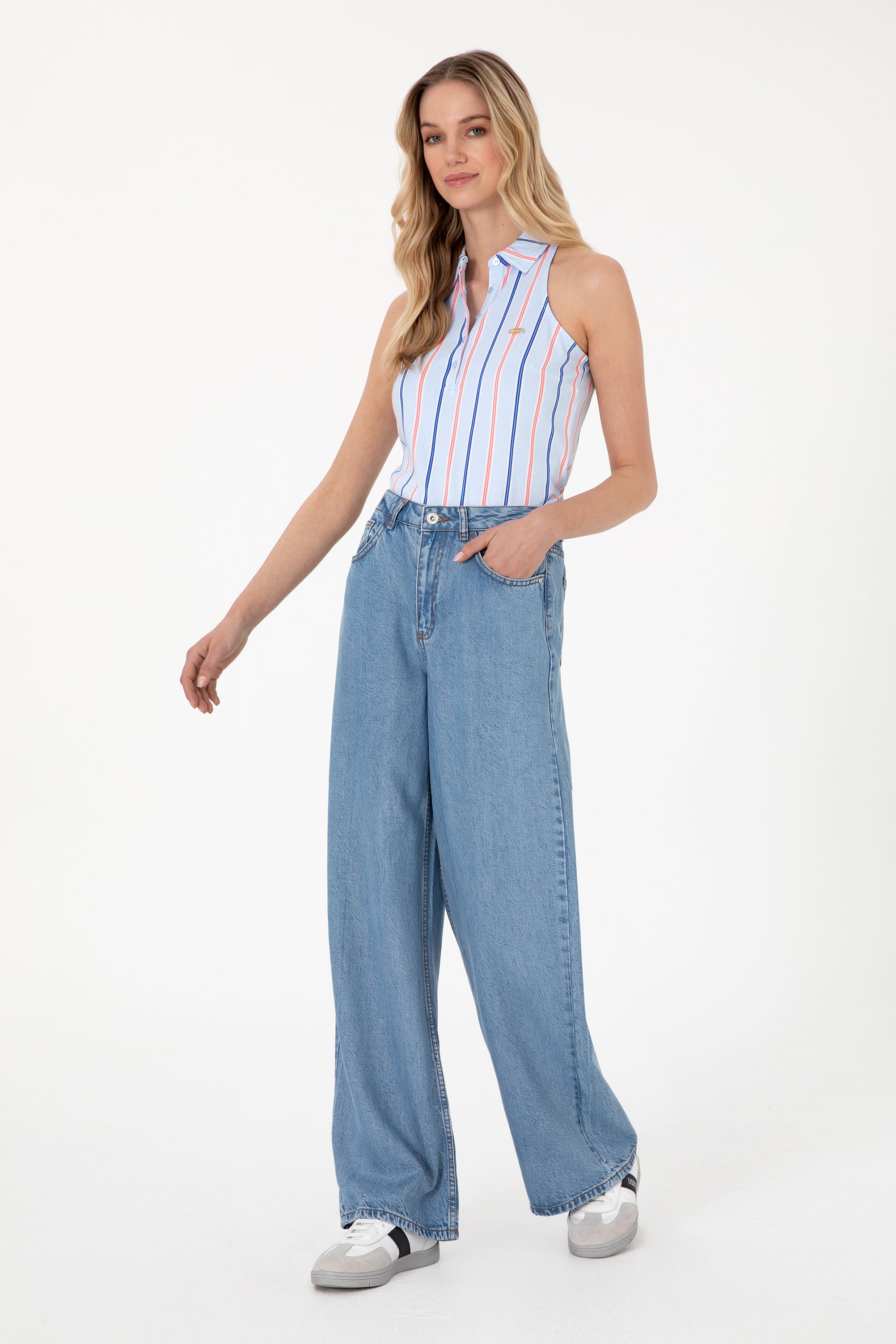 Blugi Dama Largi Evazati De Culoare Denim U.S. Polo Assn. Romania