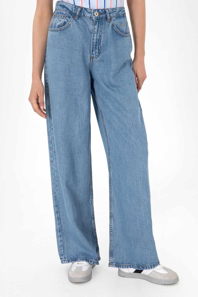 Blugi Dama Largi Evazati De Culoare Denim