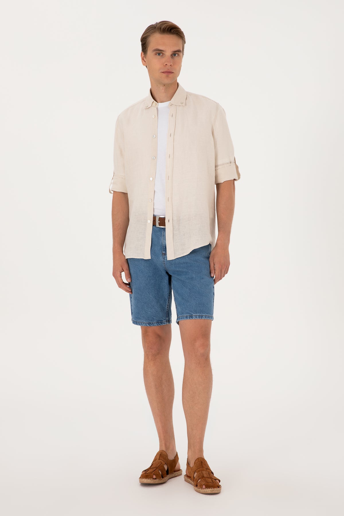 Bermude Bărbați Din Denim Cu Aspect Decolorat