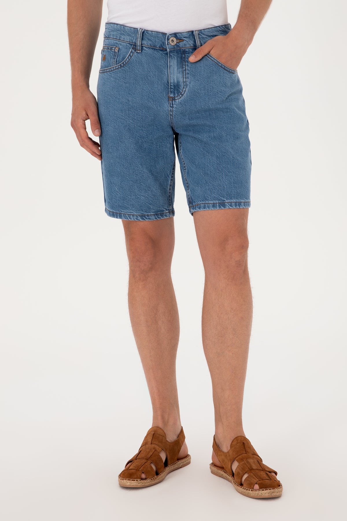 Bermude Bărbați Din Denim Cu Aspect Decolorat