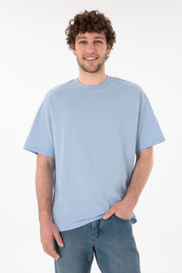 Tricou Bărbați Albastru Deschis Cu Guler Rotund Oversize