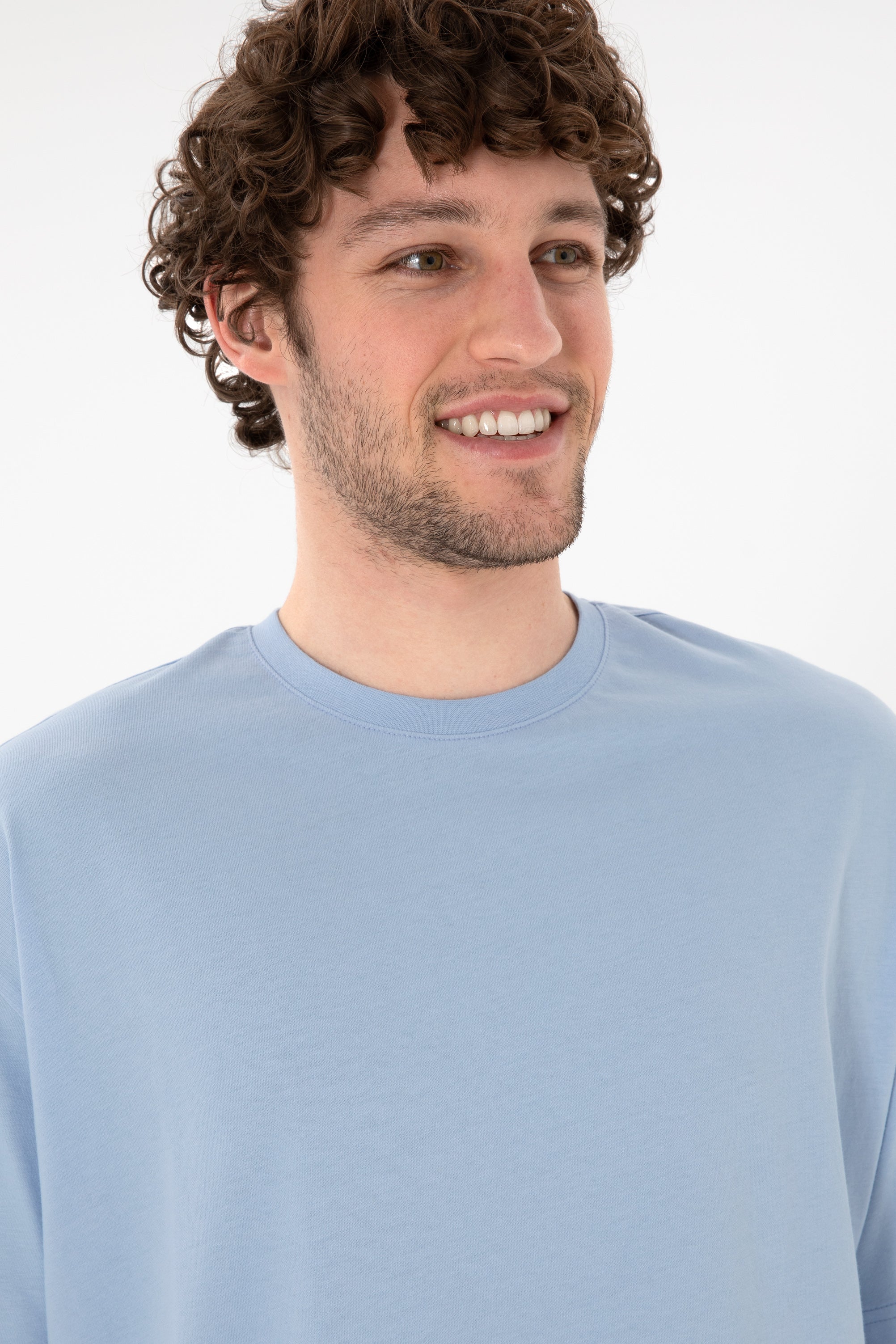 Tricou Bărbați Albastru Deschis Cu Guler Rotund Oversize