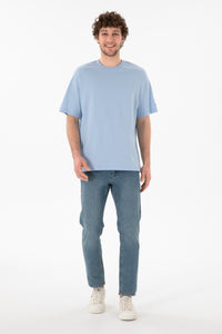 Tricou Bărbați Albastru Deschis Cu Guler Rotund Oversize