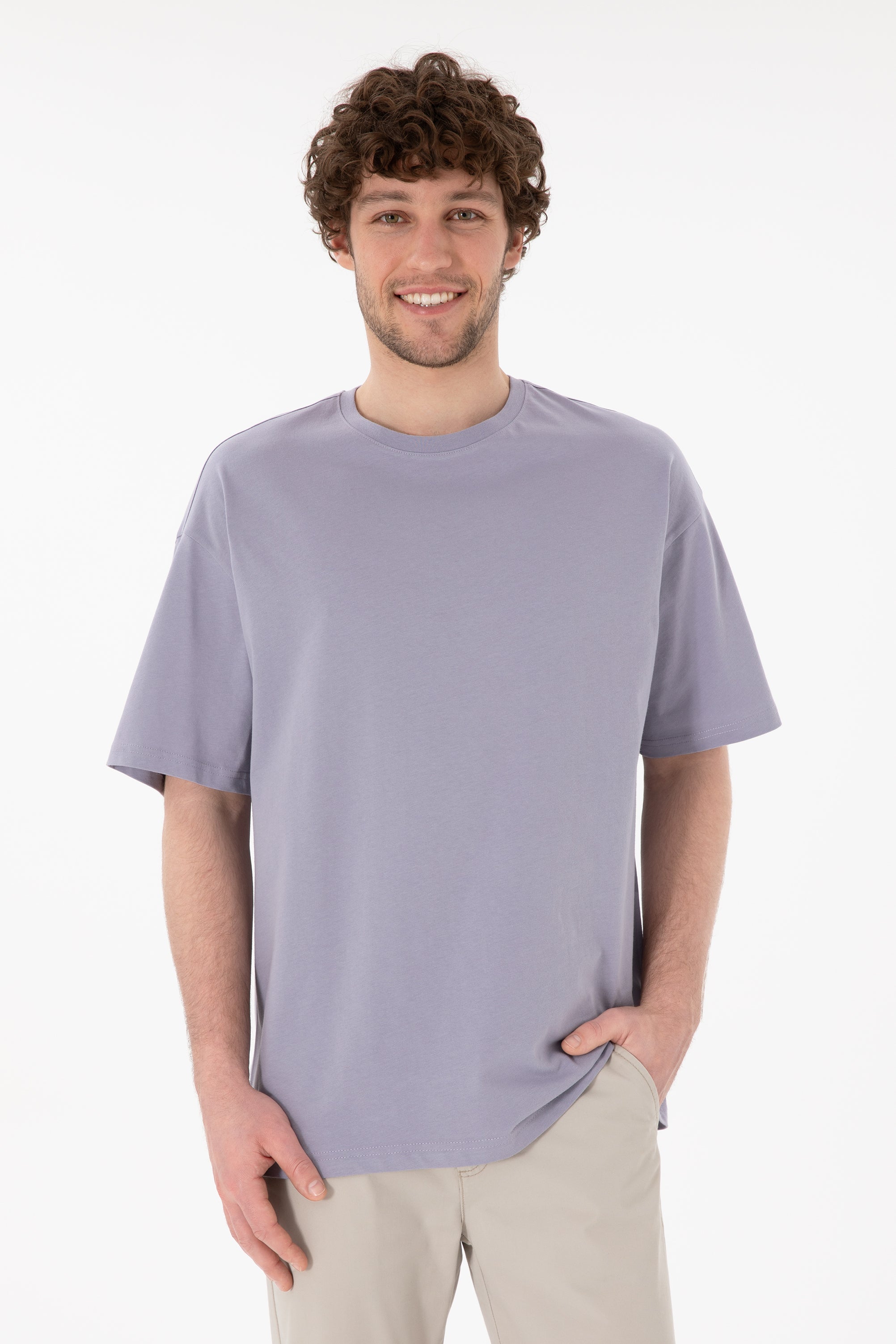 Tricou Bărbați Lila Cu Guler Rotund Oversize