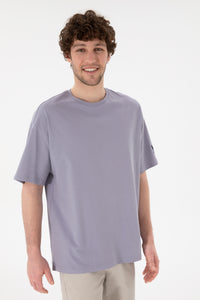 Tricou Bărbați Lila Cu Guler Rotund Oversize