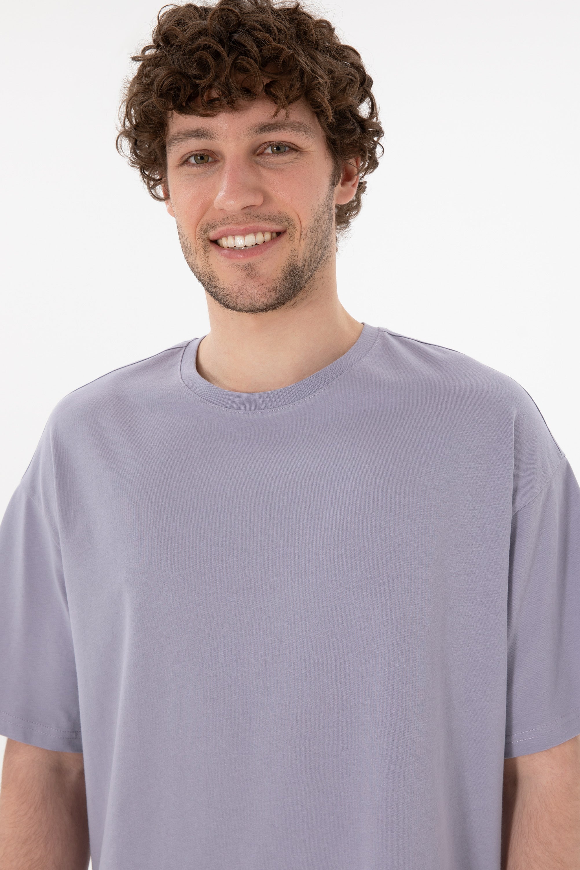 Tricou Bărbați Lila Cu Guler Rotund Oversize