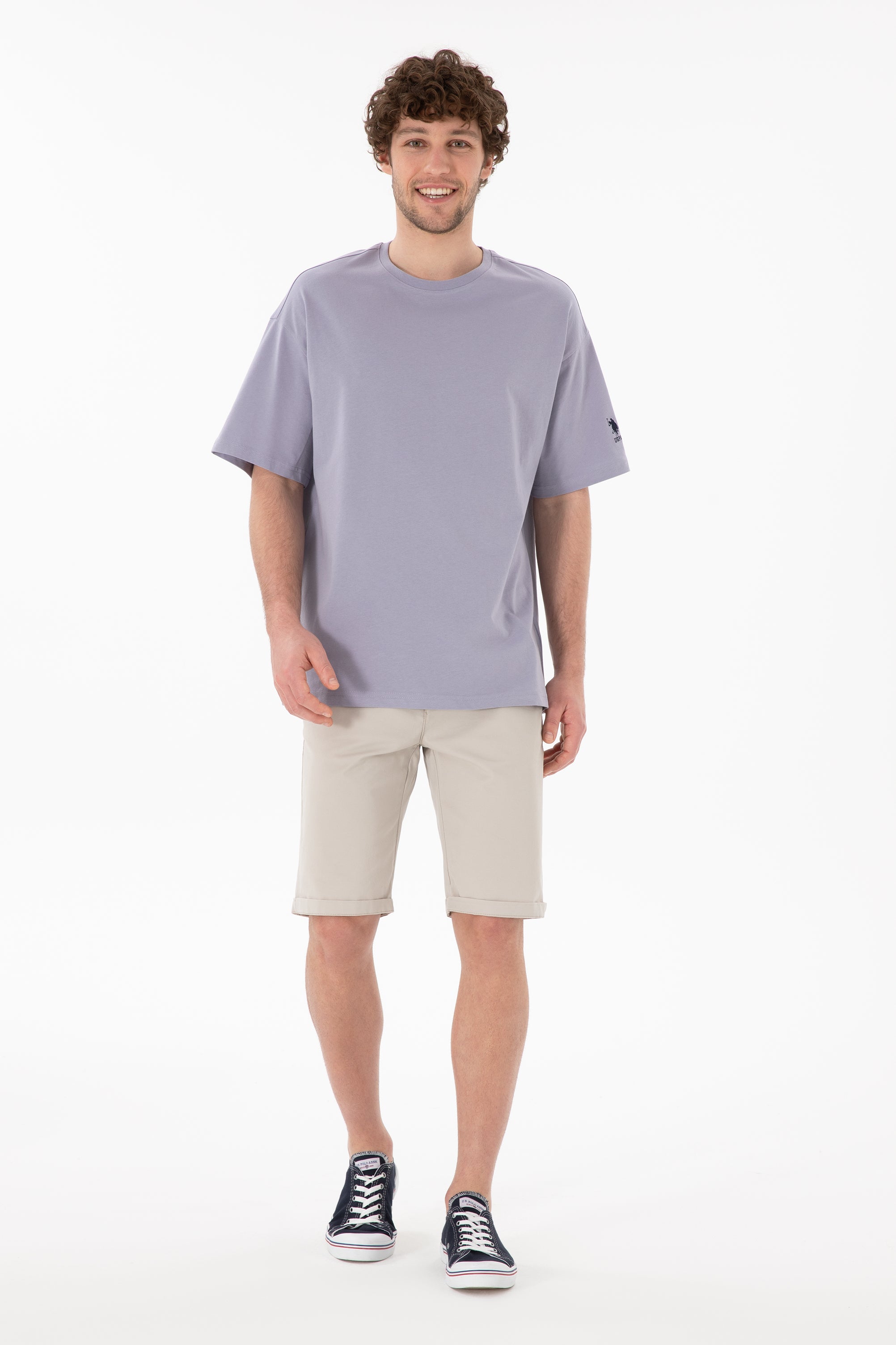 Tricou Bărbați Lila Cu Guler Rotund Oversize