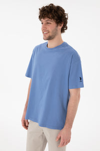 Tricou Bărbați Albastru Cu Guler Rotund Oversize