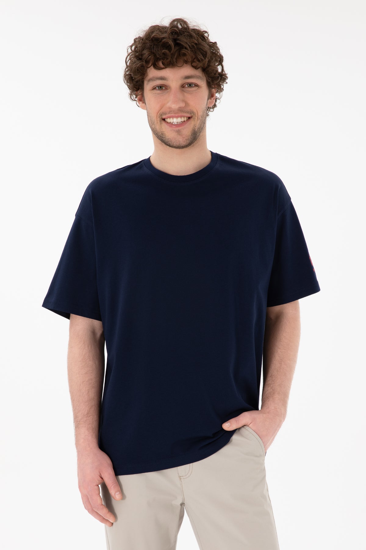 Tricou Bărbați Bleumarin Cu Guler Rotund Oversize