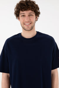 Tricou Bărbați Bleumarin Cu Guler Rotund Oversize