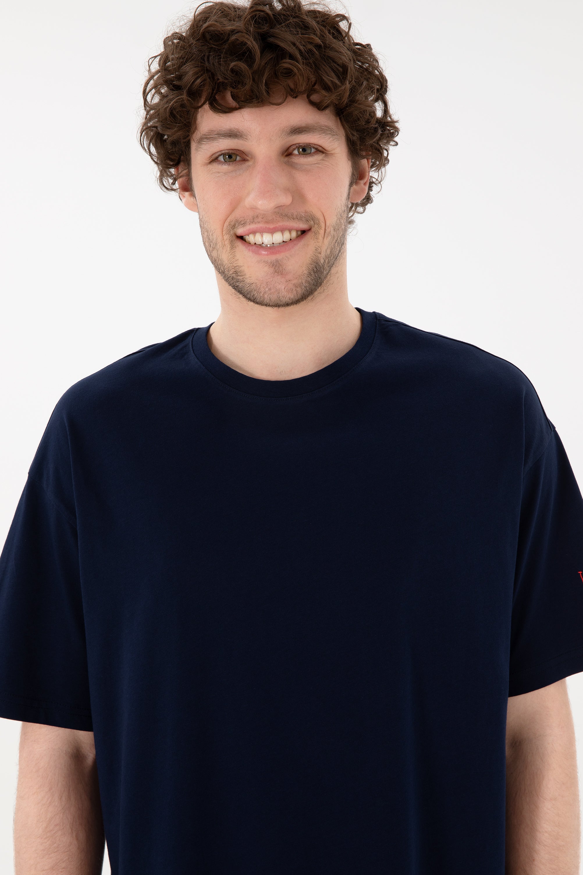 Tricou Bărbați Bleumarin Cu Guler Rotund Oversize