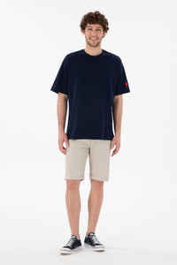 Tricou Bărbați Bleumarin Cu Guler Rotund Oversize