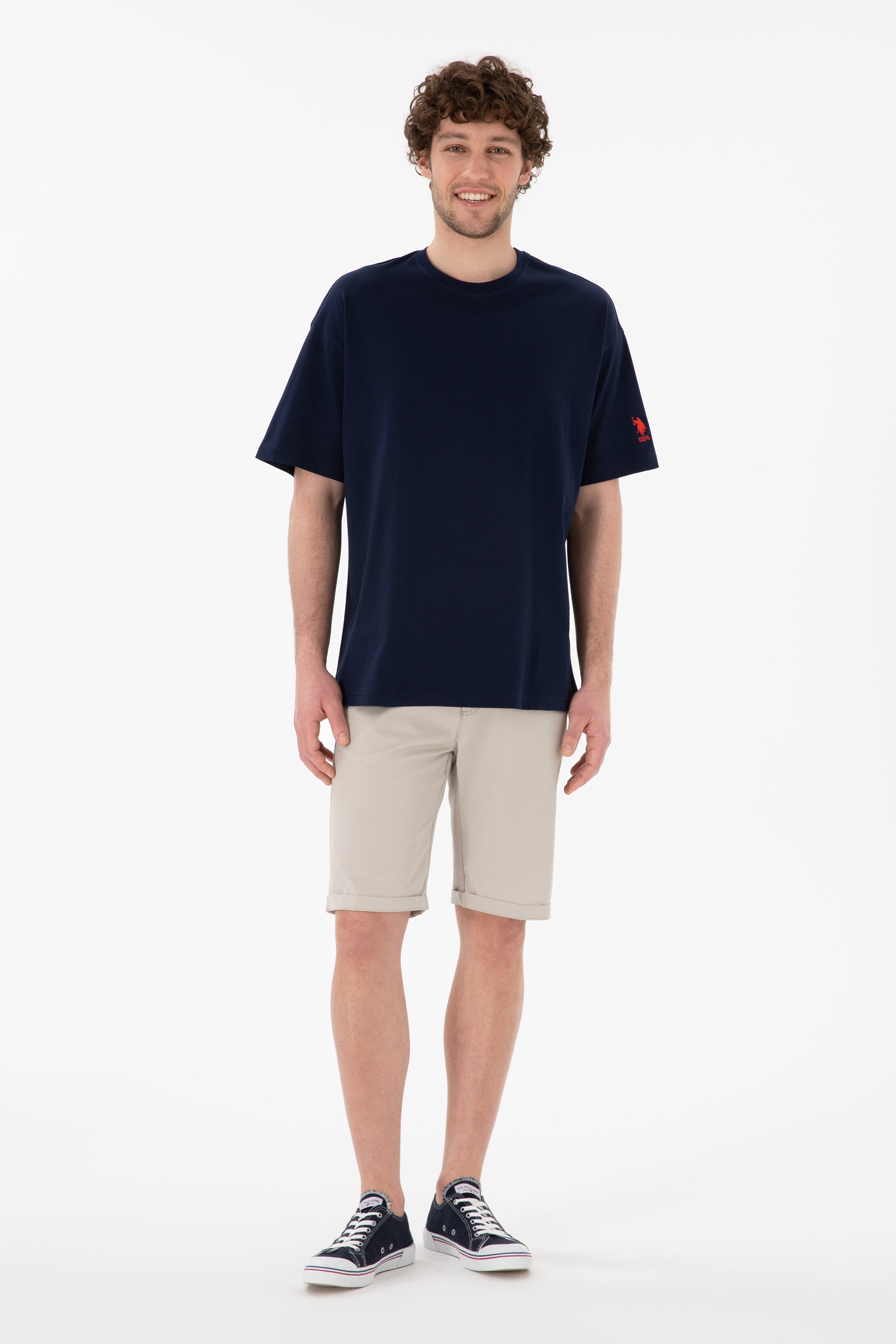 Tricou Bărbați Bleumarin Cu Guler Rotund Oversize