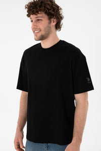 Tricou Bărbați Negru Cu Guler Rotund Oversize