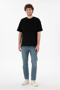 Tricou Bărbați Negru Cu Guler Rotund Oversize