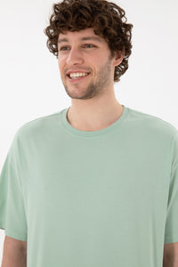 Tricou Bărbați Verde Pal Cu Guler Rotund Oversize