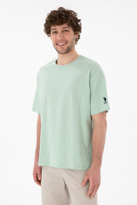 Tricou Bărbați Verde Pal Cu Guler Rotund Oversize