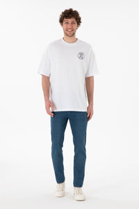 Tricou Bărbați Alb Cu Guler Rotund Și Print USPA Oversize