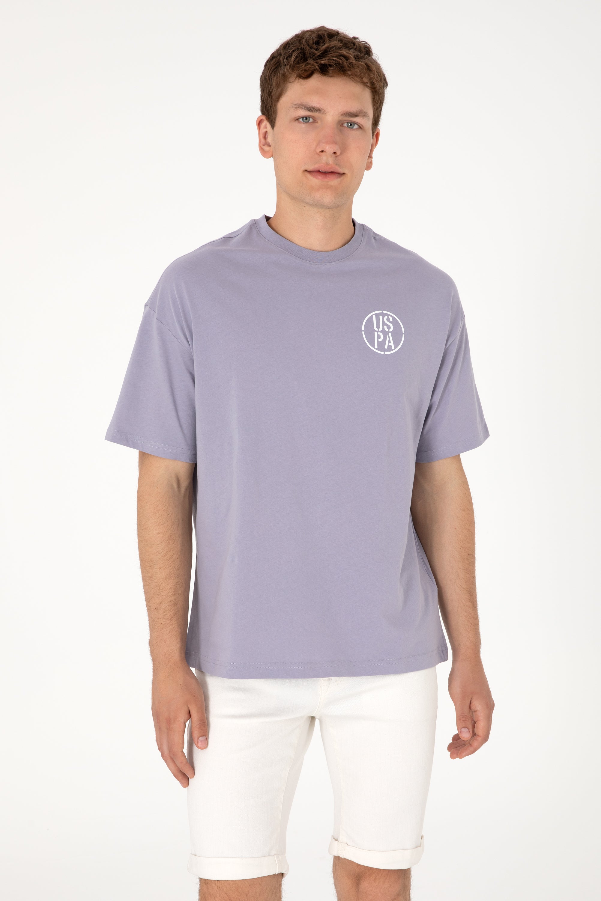 Tricou Bărbați Lila Cu Guler Rotund Și Print USPA Oversize