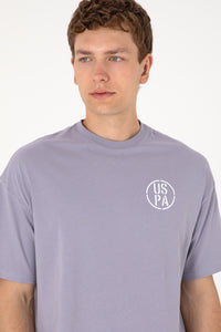 Tricou Bărbați Lila Cu Guler Rotund Și Print USPA Oversize