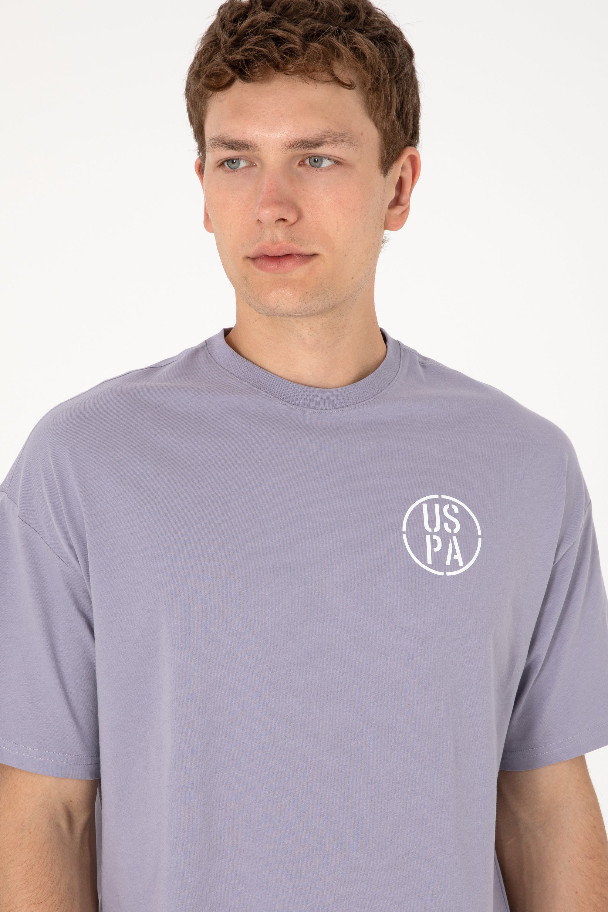 Tricou Bărbați Lila Cu Guler Rotund Și Print USPA Oversize