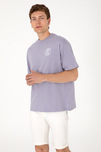 Tricou Bărbați Lila Cu Guler Rotund Și Print USPA Oversize