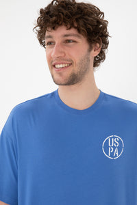 Tricou Bărbați Albastru Cu Guler Rotund Și Print USPA Oversize